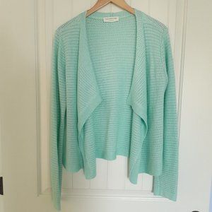 Rosemunde Open Waterfall Front Open Knit Cardigan Aqua Blue Size L